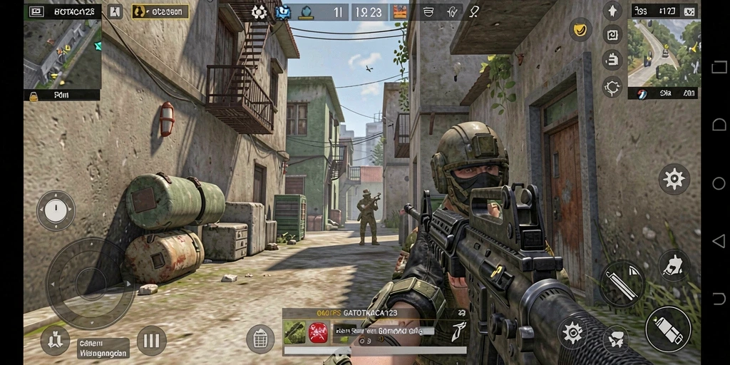 Screenshot utama GATOTKACA123 menampilkan aksi intens gameplay FPS.