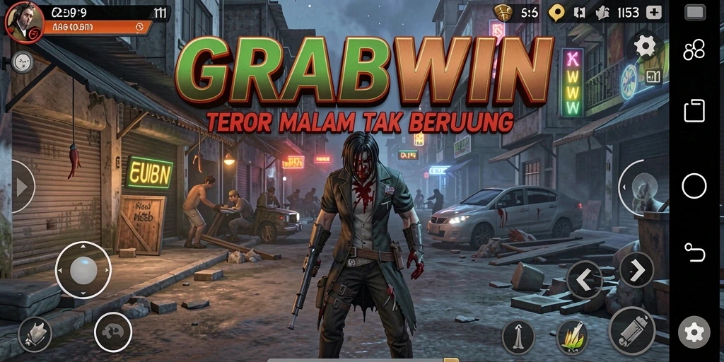 Tampilan gameplay menegangkan di dalam permainan GRABWIN yang penuh kegelapan.