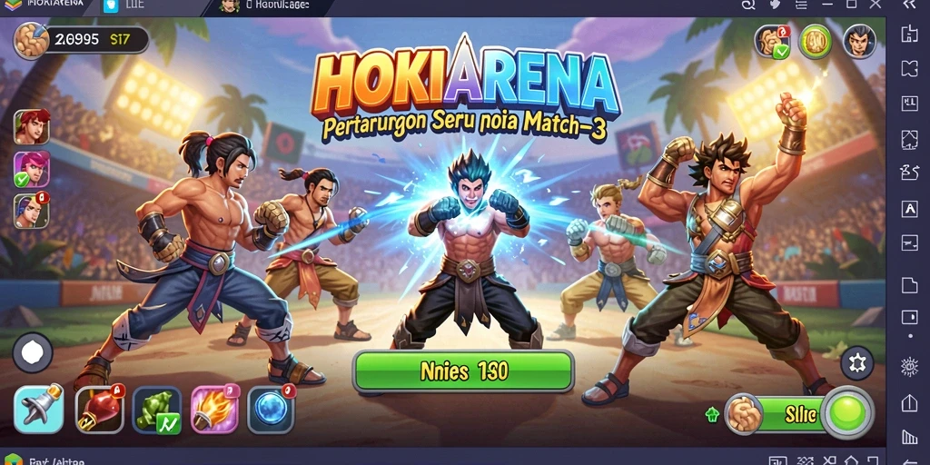 Tangkapan layar gameplay HOKIARENA yang menampilkan aksi pencocokan Match-3.