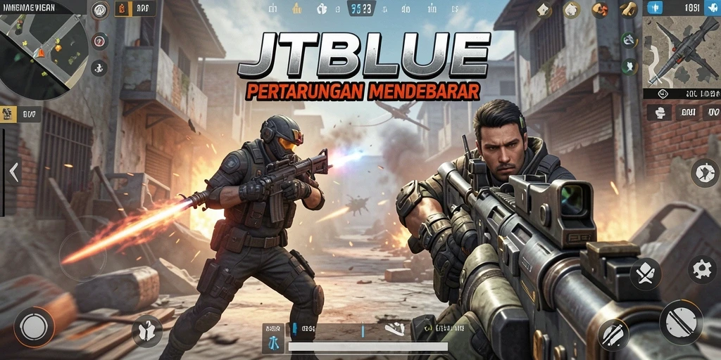 Tampilan gameplay JTBLUE yang menegangkan dan penuh aksi.