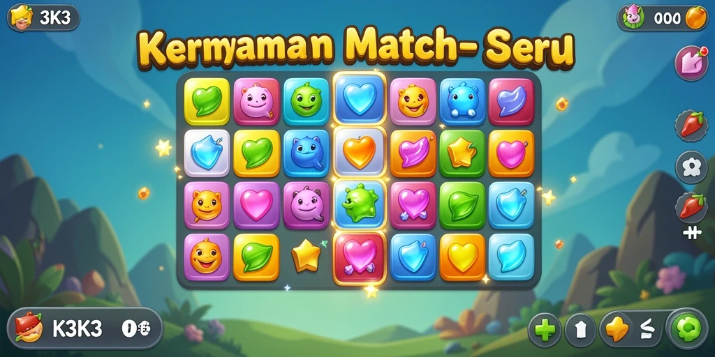 Screenshot gameplay K3K3 dengan aksi mencocokkan yang seru.