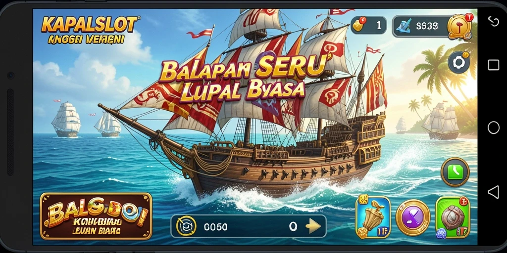 Tampilan screenshot gameplay KAPALSLOT dengan aksi balapan kapal yang mendebarkan.