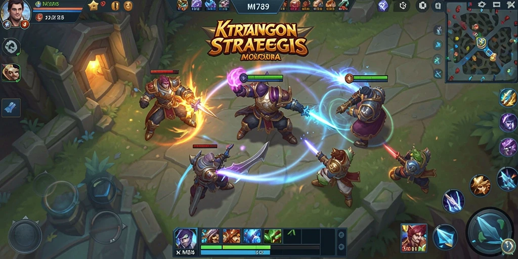 Screenshot gameplay MOBA dari KM789 yang menunjukkan pertarungan tim yang mendebarkan.