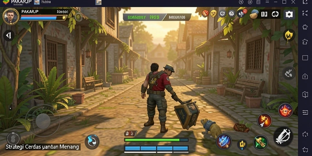 Tangkapan layar gameplay PAKARJP yang menggambarkan pertempuran strategis yang intens.