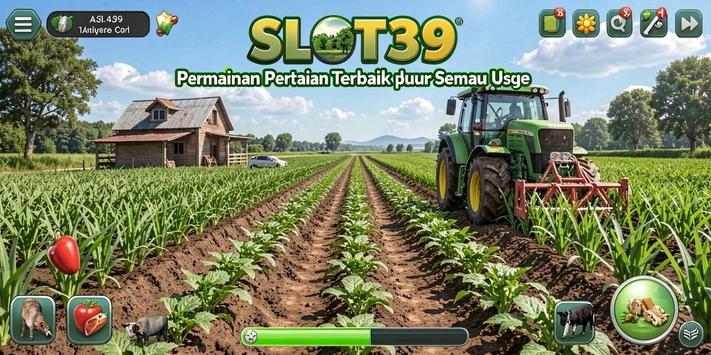 Tampilan gameplay SLOT39 menampilkan dunia pertanian yang cerah dan menarik.