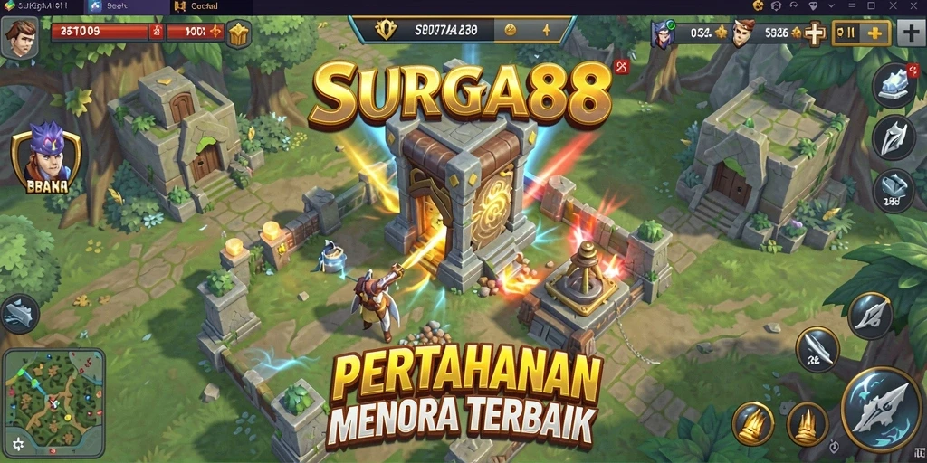 Gameplay menakjubkan SURGA88 saat melawan gelombang musuh.