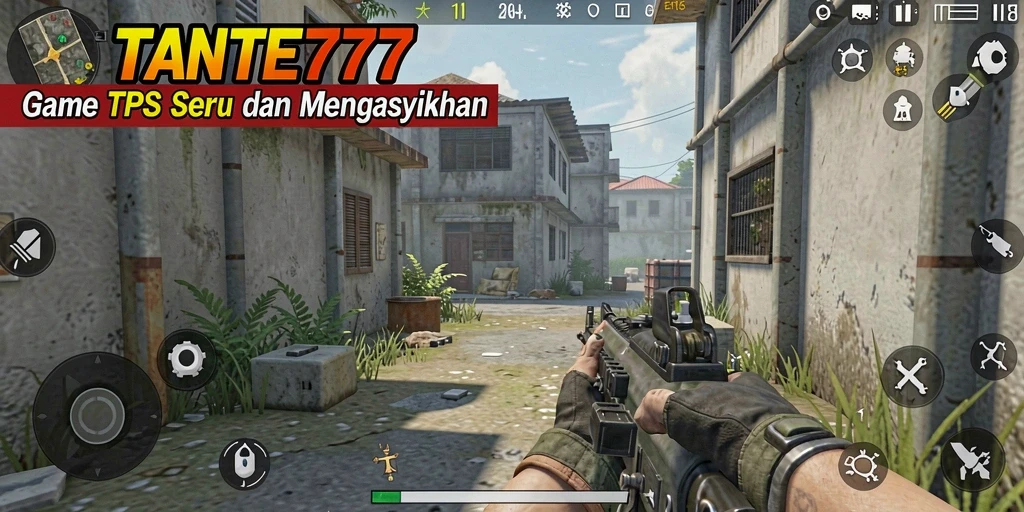 Tampilan gameplay intens di TANTE777 dengan aksi menembak yang menegangkan.
