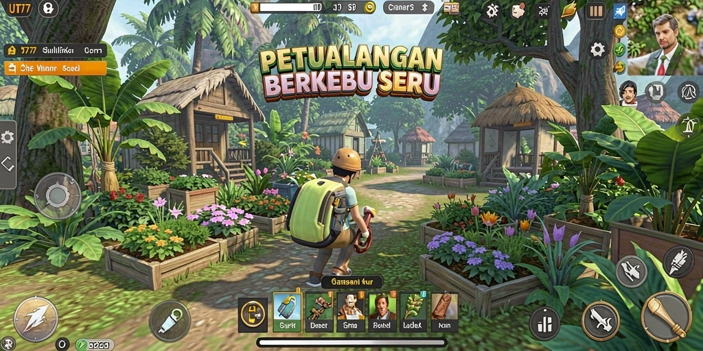 Tangkapan layar UT77 menunjukkan pengalaman berkebun yang seru dan interaktif.